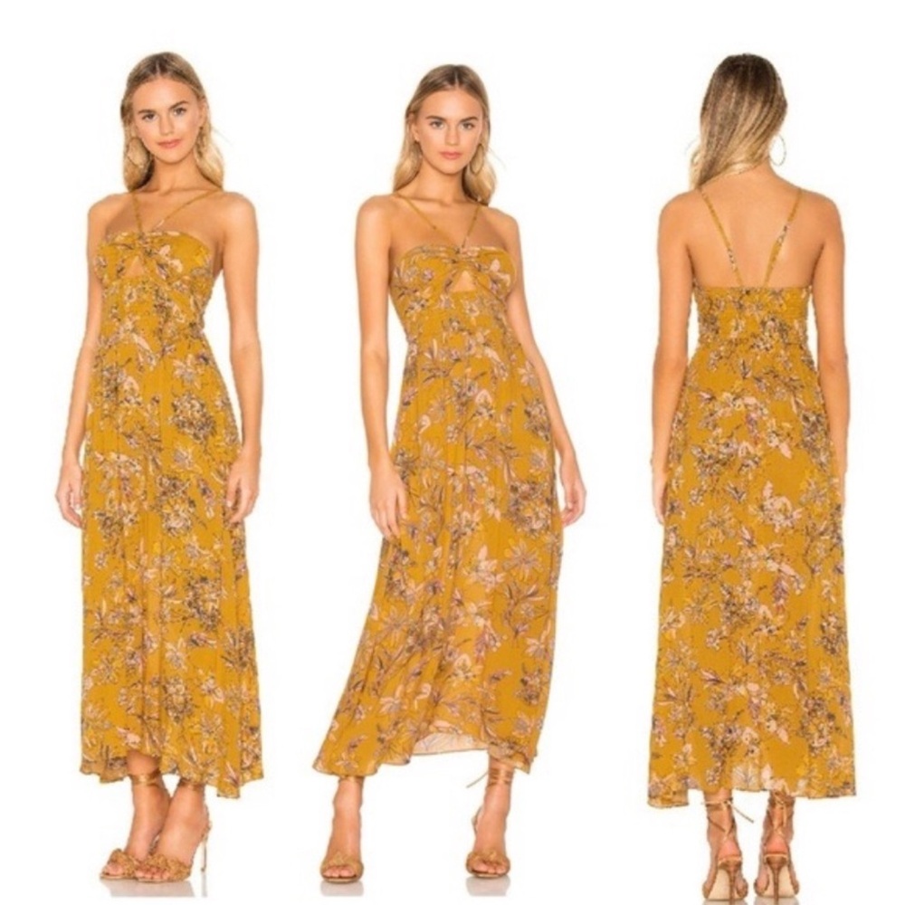 Free People “One Step Ahead” Cutout Maxi Dress in Gold | Size M